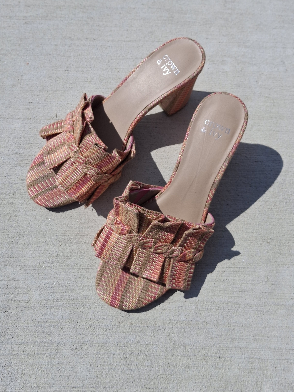 Crown & Ivy Pink & Orange Woven Braided Block Heel Mules Size 6.5